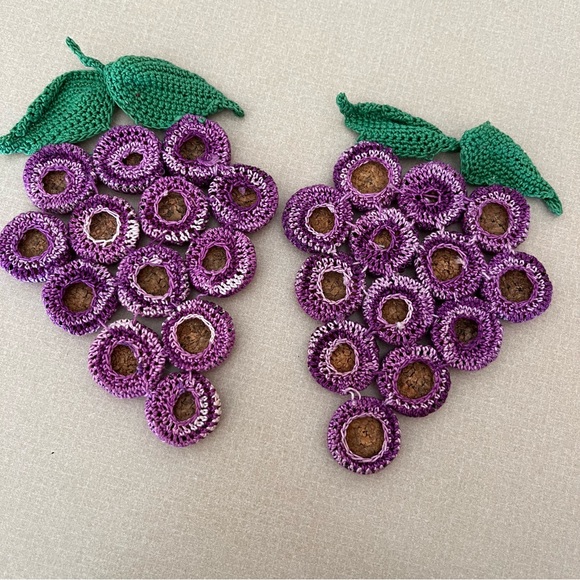 Bottle Cap Crochet Pot Holders Made w/ Soda Pop Caps Grapes Antique Trivets - Picture 2 of 4
